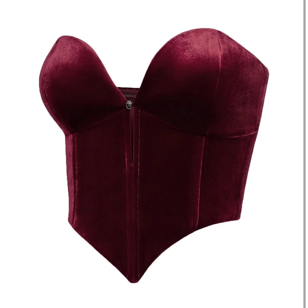 ✨NWT JW PEI Anna Low-Cut Corset Top Red Velvet Holiday Festive - Picture 4 of 13